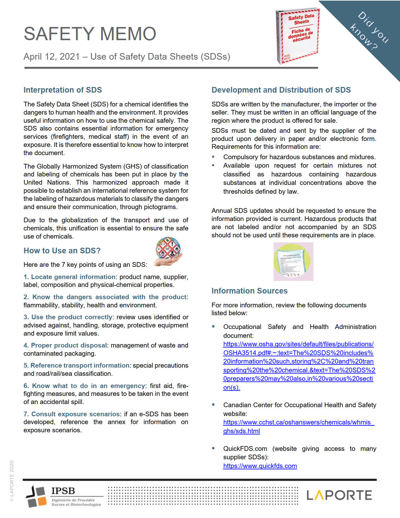 Use of Safety Data Sheets SDS - EN 1 