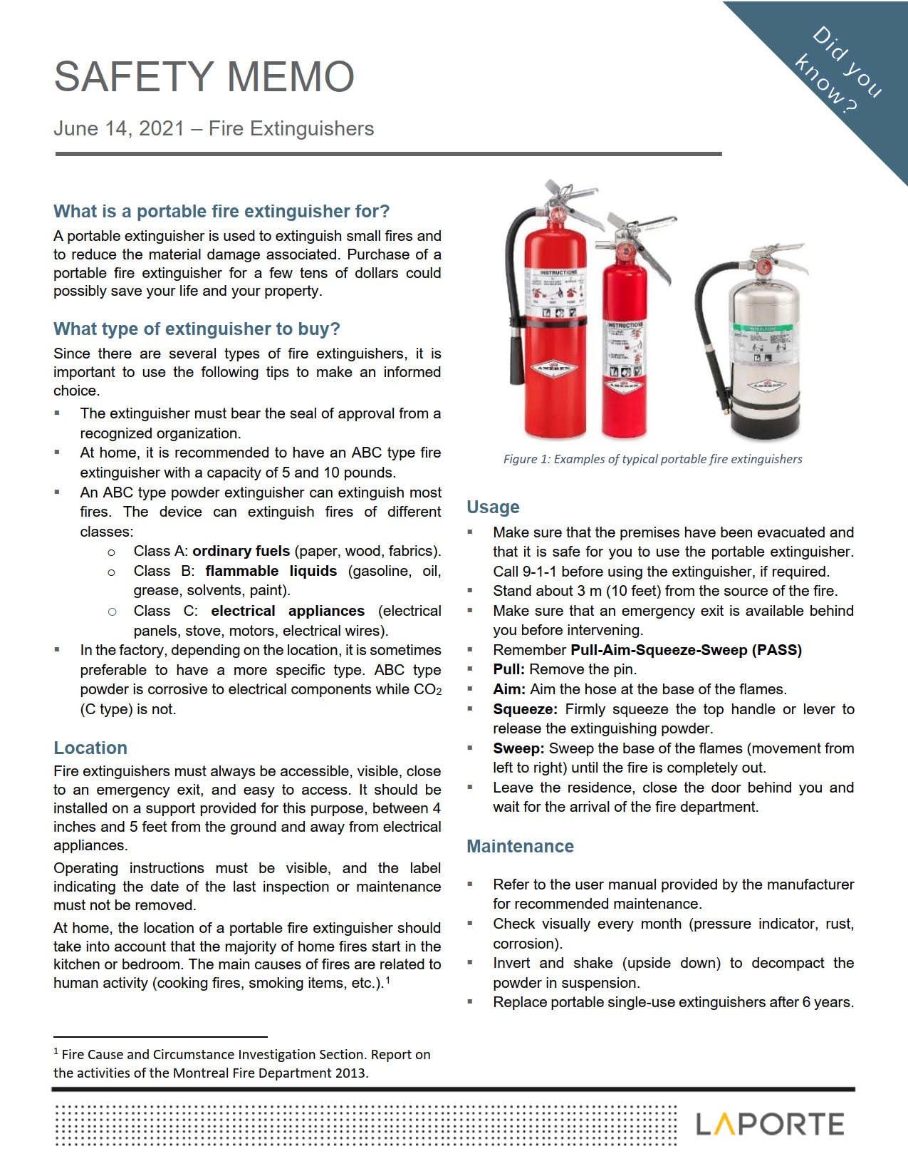 Fire extinguishers Laporte Consultants