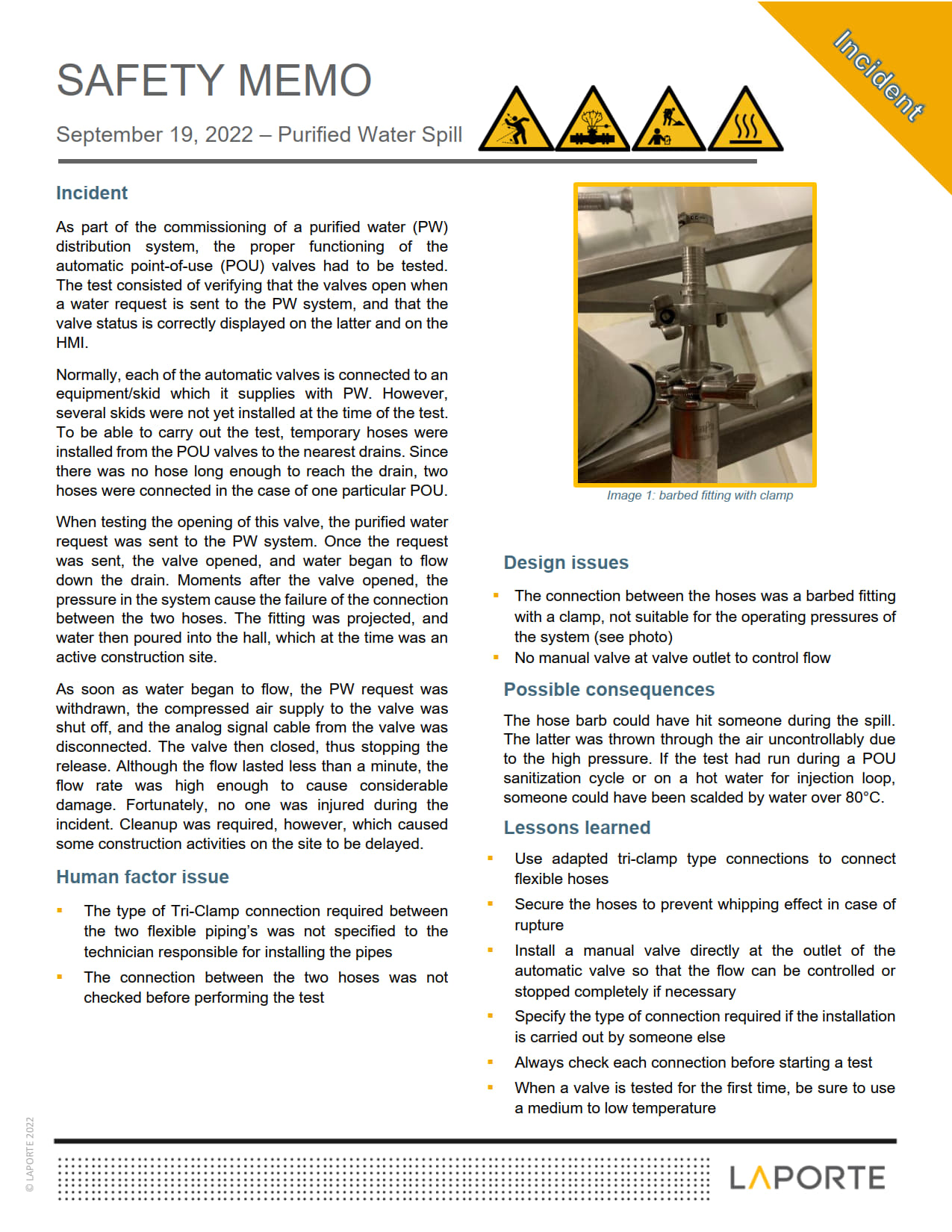 Incident Purified Water Spill Laporte Consultants